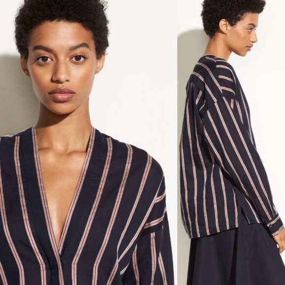 Vince Textured Striped Long-sleeve Button Up Linen Silk Blend Blouse size Small - Picture 14 of 14